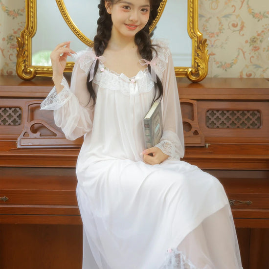 Soft vintage nightdress with irregular hem and embroidery