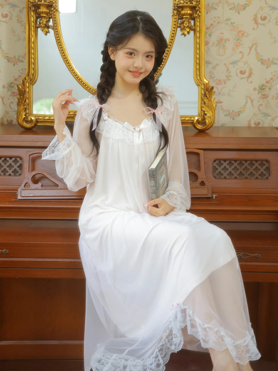 Soft vintage nightdress with irregular hem and embroidery