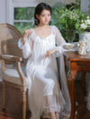 Vintage embroidered viscose nightgown with sheer lace sleeves