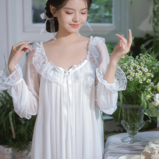 Feminine embroidered nightdress with flowing silhouette