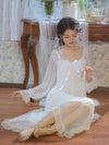 Lightweight viscose sleepwear with sheer mesh overlay