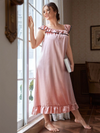 Plus size satin bow nightgown with pink ruffle trim