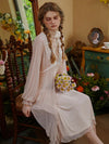 Slessic Romantic Vintage See-Through Mesh Lace Exquisite Embroidered Robe Double-Layer Slip Nightwear Nightgown Set