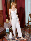 Cream romantic cardigan pajama set for elegant sleepwear