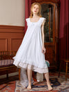 Vintage Nightgown with Layered Ruffle Collar & Lace Trim in Light blue | SlesSic