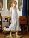 Powder blue romantic maxi nightdress with vintage inspired flutter sleeves