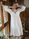Contrast V-neck viscose nightgown with embroidered lace edge