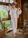 Blush pink lace camisole and lounge pants sleepwear