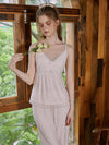 Soft lace trim camisole pajama set for women
