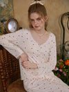 Slessic Romantic Cute Vintage Strawberry Polka Dot Printed Lace Modal Camisole Loungewear Robe Pajama Three-Piece Set