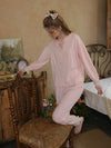 Breathable lace trim pajama set with relaxed fit pants