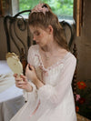 Feminine lace bow nightdress with sheer mesh accents