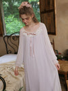 Vintage inspired mesh lace sleepwear with bow ribbon