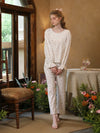 Soft cream cotton sleepwear with feminine ruffle cuffs