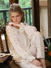 Romantic floral cotton pajama set with vintage lace trim