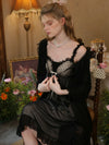 Romantic black sheer lace nightgown with matching robe