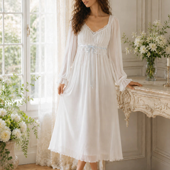 Elegant long sleeve pink nightgown for women