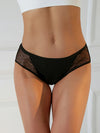 Women's black cotton leakproof period panties with sheer mesh side panels