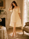 Vintage-inspired ivory lace lounge nightgown with soft flowing fit