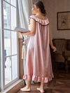Silky pink nightdress with soft bow neckline