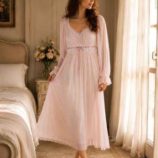 Elegant blush pink lounge dress with flowing silhouette