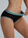 Woman wearing black leakproof viscose period briefs with sporty waistband