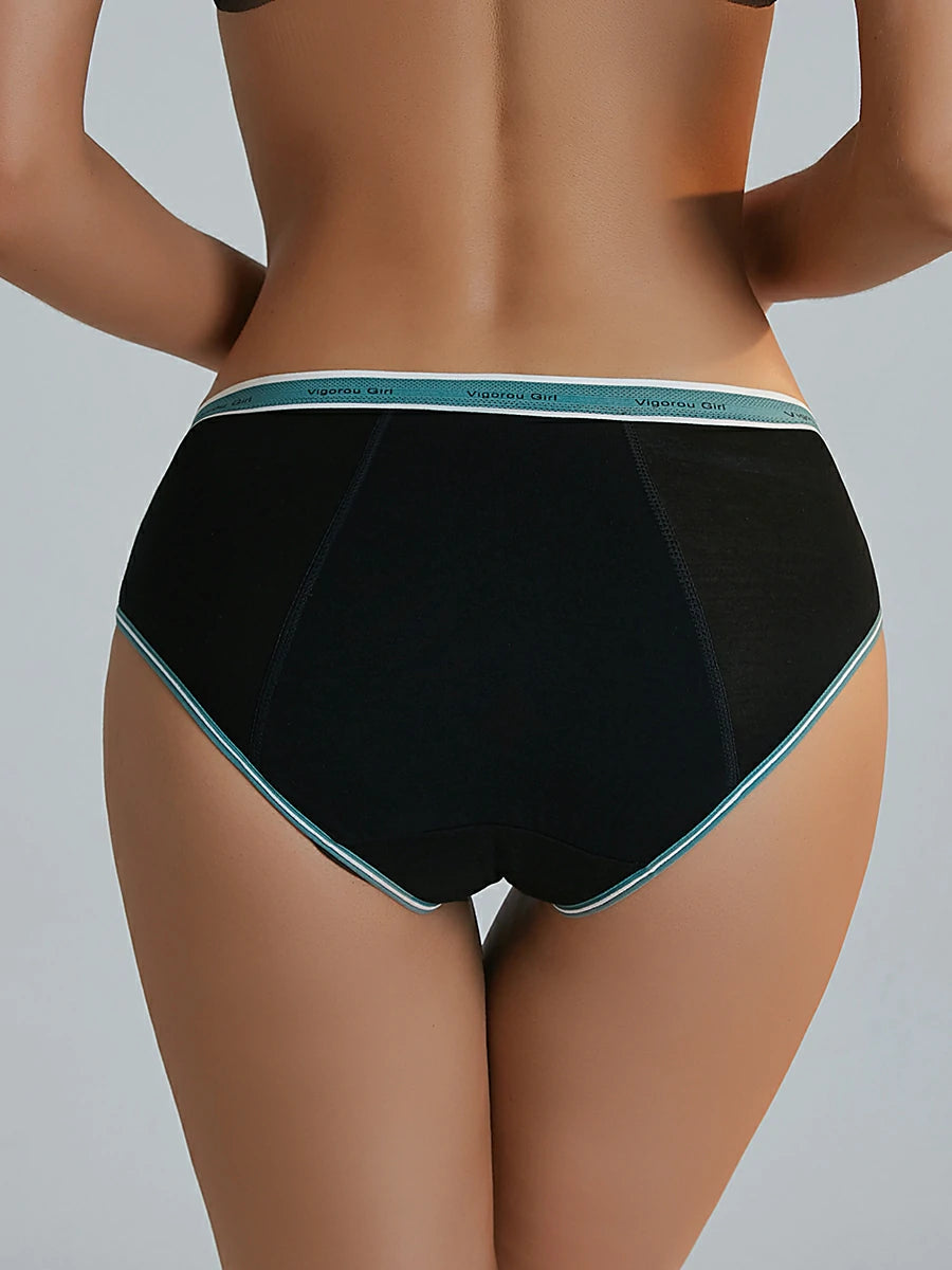 Back view of black protective period briefs for women