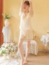 Vintage inspired pajama set with cute bow accent