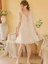 Romantic short nightdress with sheer mesh sleeves