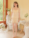 Mesh bow viscose pajama set with sheer ruffle sleeves