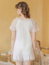 Feminine two-piece sleepwear with lace ruffle trim