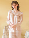 Cream ivory romantic pajama set with elegant long sleeves