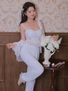 Soft luxury bridal-inspired pajama set with sheer sleeves