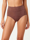 Front view of brown high waist leakproof period panties for women