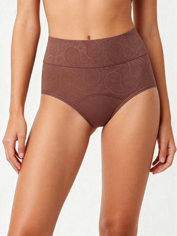 Front view of brown high waist leakproof period panties for women