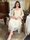 Cream yellow vintage-inspired nightwear set with robe