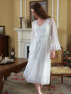 Elegant long sleeve robe with romantic lace sleep dress
