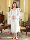 Elegant white vintage-inspired viscose sleep dress with floral lace bodice