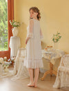 Vintage inspired white lounge dress with layered mesh hem
