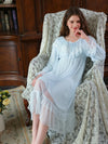 Dreamy blue lace trim long sleeve nightdress