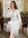 SlesSic romantic white lace ruffle long sleeve nightgown
