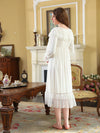 Elegant cottagecore lounge dress with sheer layered hem