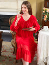 Elegant red ruffle nightgown with vintage aesthetic