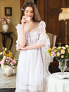 SlesSic long sheer lounge dress with delicate lace hem and soft draping