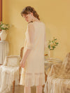 Back view of elegant white cottagecore nightdress with sheer overlay