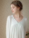 Cottagecore inspired white nightdress with long sleeves