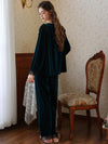 Back view of vintage-inspired velvet pajama outfit