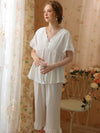 Cottagecore pajama set with delicate lace sleeve details