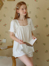 Ruffle cotton pajama set with embroidered short sleeves