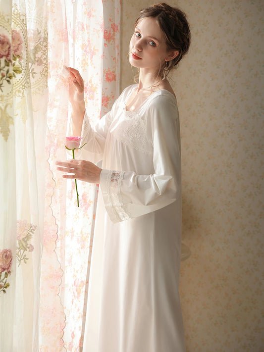 Close-up of elegant long sleeve lace sleep dress